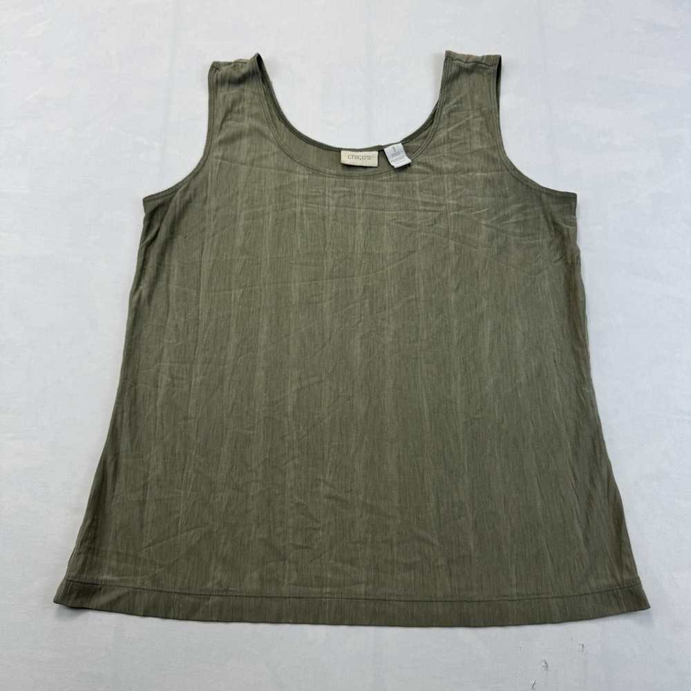 Chico's Women's Size 1 US 8/10 Olive Green Sleeveless Scoop Neck Tank Top